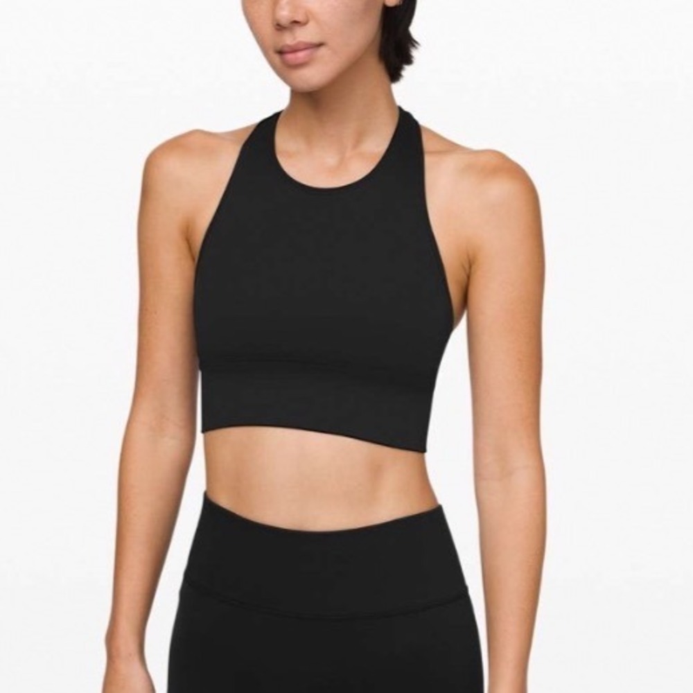 Lululemon‎ Ebb to Train Bra Black High Neck Racerback Sports Bra Size 4